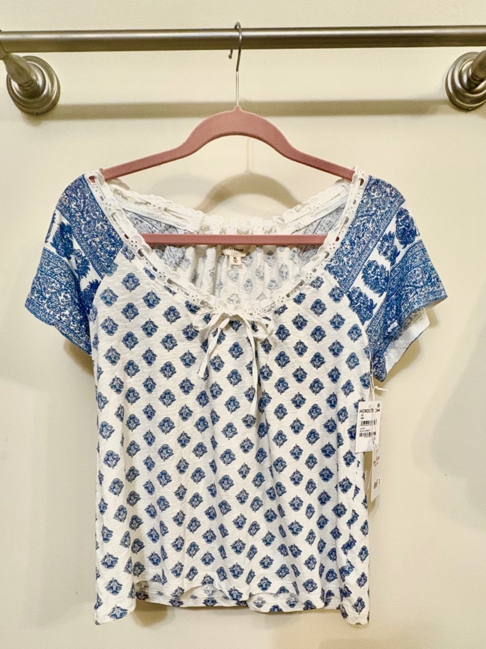 New w/Tags Lucky Brand Shirt Floral Blue Short Sleeve